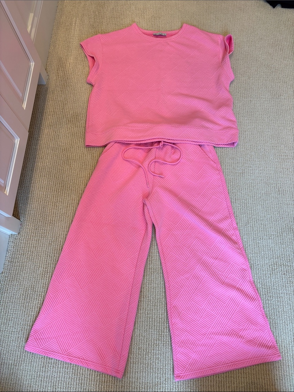 Women's Quilted Pink Set - Relaxed Two-Piece Lounge Set